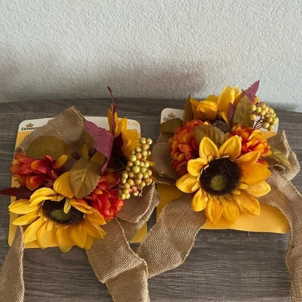 Fall decor Bundle Scarecrow Table Top Family Bows Faux Loose Leaves Holiday